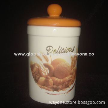 Ceramic jar with delicious biscuit design, used for tea/coffee/sugar, food safe, easy to take care